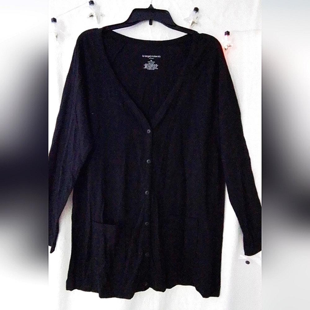 Women's XL Liz Lange Maternity Black Buttoned Cardigan Sweater W/ Front Pockets